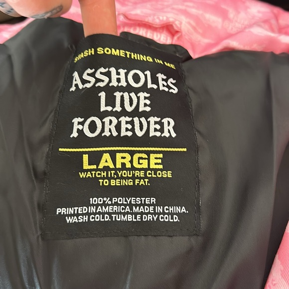 ASSHOLES LIVE FOREVER UNISEX PINK TIGER CAMO PUFFER JACKET ( L ) w stash tag - Picture 6 of 6